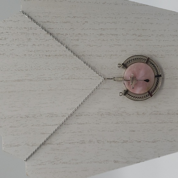 736- Wire Wrapped Pink Quartz Natural Stone Pendant Necklace Handmade NWT - Picture 3 of 7